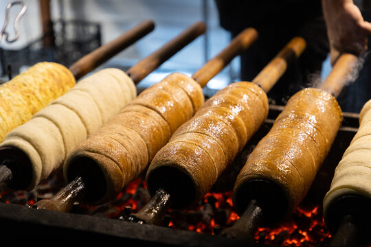 chimney cake or kurtos kalacs is a traditional sweet in Hungary  Budapest especially at wintertime at the Christmas Market