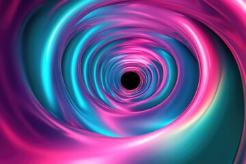 A mesmerizing abstract vortex in vibrant pink and blue, creating a futuristic, dynamic tunnel with a central black void.