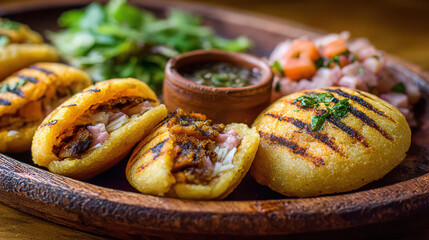 small plate of venezuelan arepas with corn isolated on white background