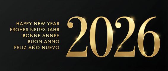 2026 happy new year greetings card in english german french italian spanish portuguese languages