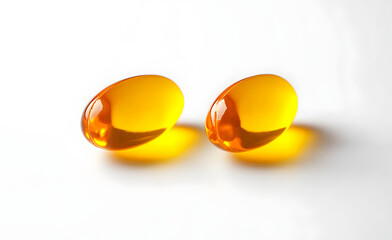  Scattered Yellow Softgel Capsules Pills Medicine on White Surface