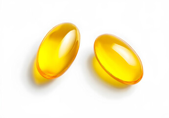  Scattered Yellow Softgel Capsules Pills Medicine on White Surface