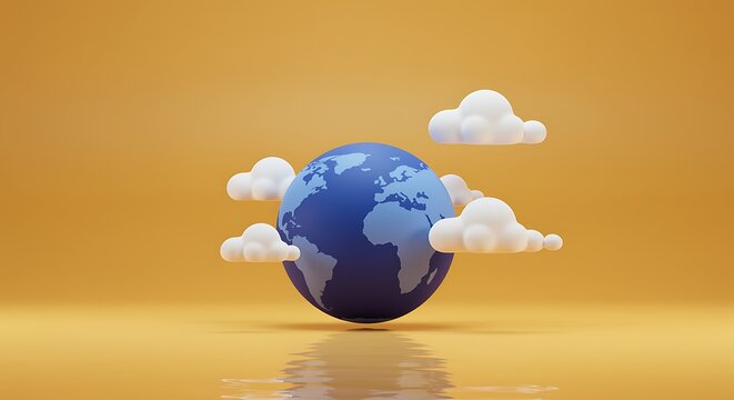 3d rendering of Earth with clouds on a yellow background