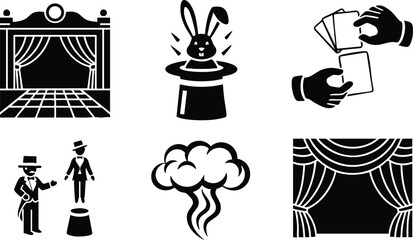 Naklejka premium Theater stage magician tricks and performance icons vector illustration