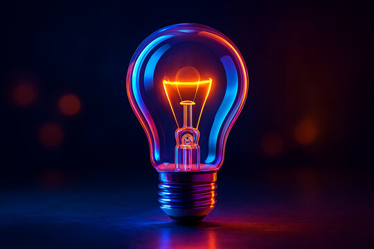 Creative vibrant neon glowing light bulb symbolizing innovation bright idea inspiration and modern technology in abstract colorful design