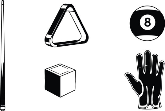 Billiards cues chalk gloves and triangle vector illustration