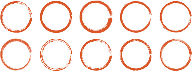 Ten orange oval shapes with distressed texture on a white background