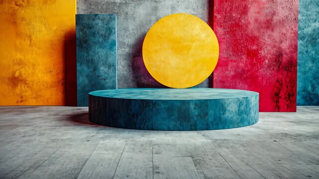 Abstract geometric forms rotating on a stagemodern art background for a product display in a 4k high quality rendering - Powered by Adobe