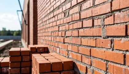 Fototapeta premium Unfinished Brick Wall Under Construction