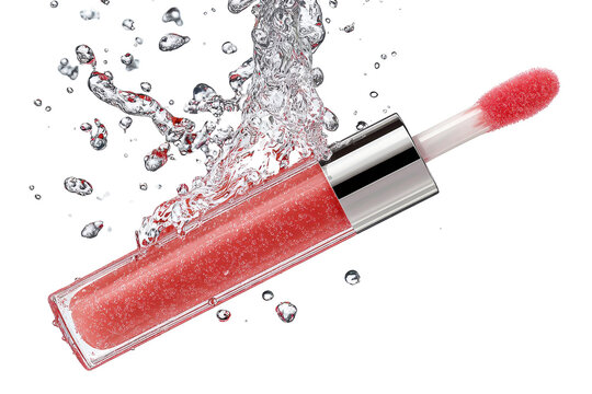 Isolated tube of pink lip gloss with a golden cap and applicator on a transparent background for stock content - Powered by Adobe