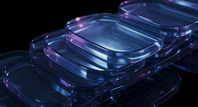 Stack of clear glossy containers with a colorful lighting effect overlay
