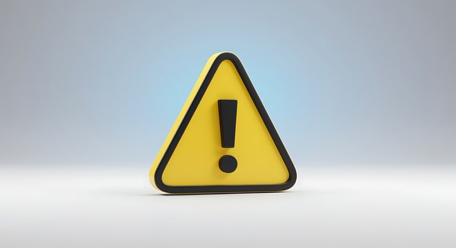 Yellow warning sign with exclamation point on clean modern background