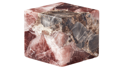 Square decorative paperweight with pink, gold, and gray marble pattern, on transparent background