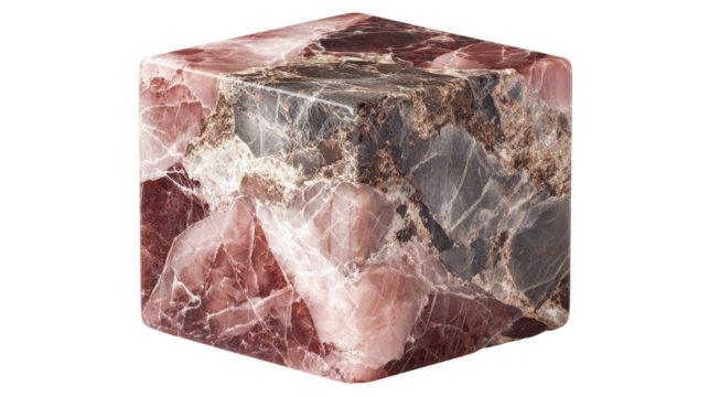 Square decorative paperweight with pink, gold, and gray marble pattern, on transparent background