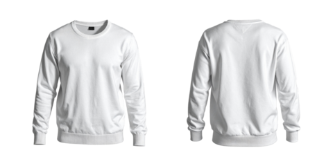 Weißer Pullover von vorne und hinten – isoliert auf weißem Hintergrund, Freisteller