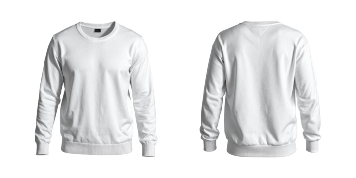 Weißer Pullover von vorne und hinten – isoliert auf weißem Hintergrund, Freisteller