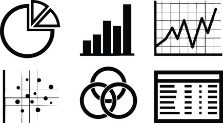Set of simple black business chart icons vector illustration