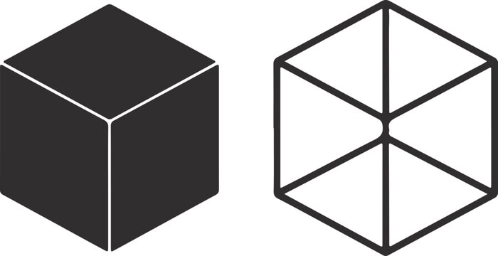 Two clean minimalist cube icons presented side by side on a plain white background for graphic design