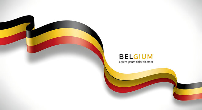 Flowing belgian flag ribbon with country name and inscription on a white background