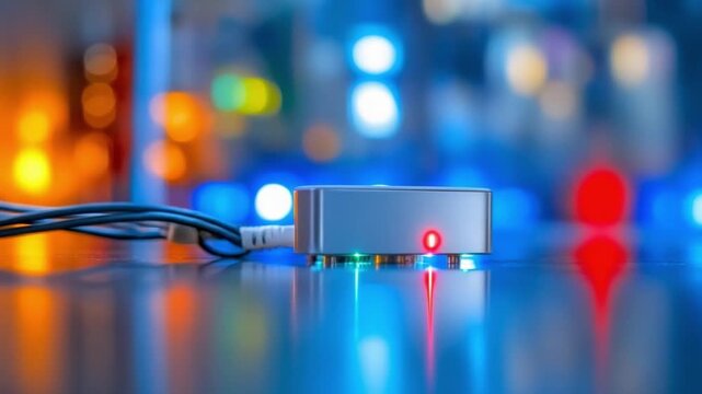 Electronic Device in Neon Glow: An alluring device set atop a reflective surface, awash in the radiant glow of neon lights. The soft blur in the background adds to the dreamy atmosphere.