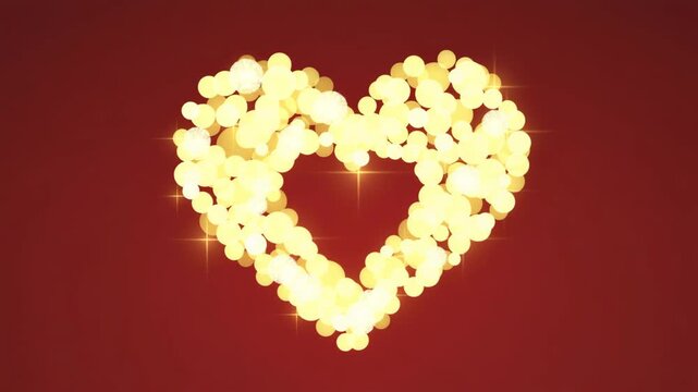 Herz in goldene Bokeh-Punkte auf rotem Hintergrund &ndash; eleganter, festlicher Lichteffekt	