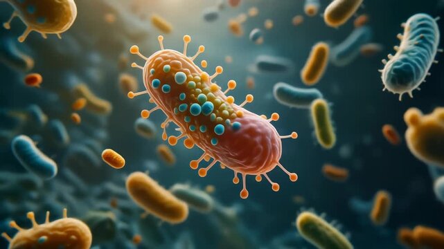 Cinematic microscopic time-lapse of bacteria activity A colorful biofilm structure forms. Precise view of Proteus bacteria's role