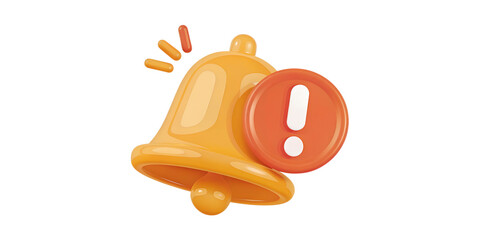 3d orange notification bell icon with exclamation mark alert and droplets on white background for reminders and warning messages
