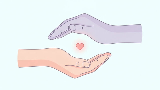Illustration of two large hands forming a protective shield over a small heart, pastel flat design.