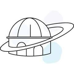 Observatory Icon Design Featuring Planet Orbit, Space Exploration And Astronomy Concepts