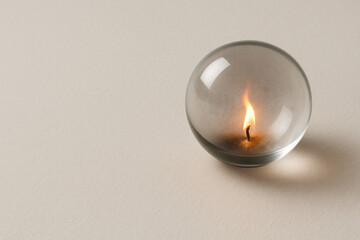 A fiery flame inside a glass ball. Space for text.