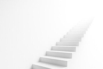 A white staircase that goes up into a bright space. Space for text.