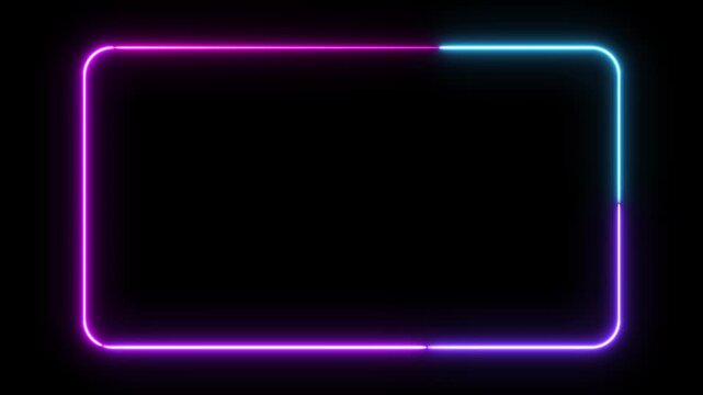 Neon Multicolor Glowing Rectangle Frame with Vibrant Round Edges on Black Background &ndash; Futuristic Electric Light Border, Luminous Colorful Neon Outline, Abstract Tech Style Illuminated Shape for Moder