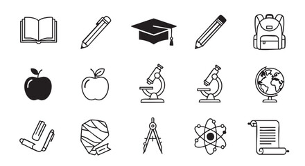 Back to school themed icon set with education and learning elements