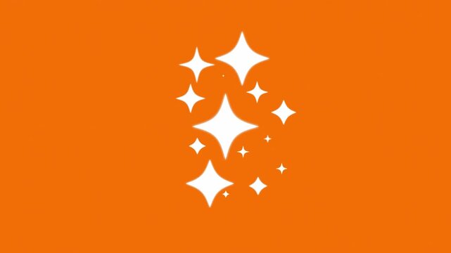 Twinkling stars animation. fast line glitter motion, Glowing white cartoon blinking stars, flat vector doodle sparkle, glowing light trails, 2D shining twinkle effect on orange screen background.