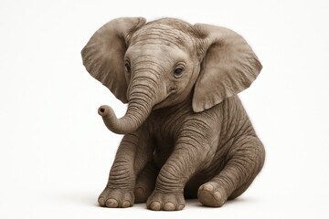 Fototapeta premium Cute Baby Elephant Sitting in Natural Setting, Adorable Exotic Wildlife