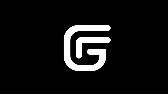 Modern abstract geometric letter G and F monogram logo concept. Clean white linear design element on a dark black background.