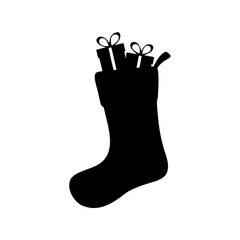 Christmas stocking filled with presents silhouette icon Vector, illustration