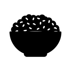 Black silhouette icon of a bowl of rice, staple food Vector, illustration