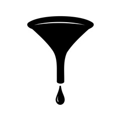 Funnel icon with single liquid drop silhouette vector image. Vector, illustration