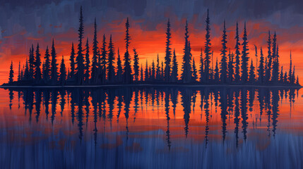  Sunset Reflection Over Pine Tree Island