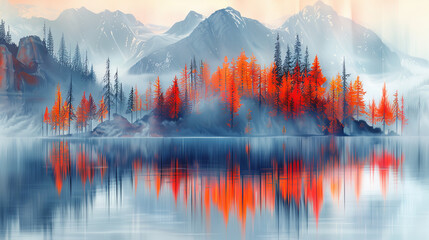 Serene Autumn Landscape with Reflected Mountains and Trees
