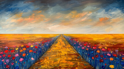 Vibrant Field Pathway with Colorful Flowers 