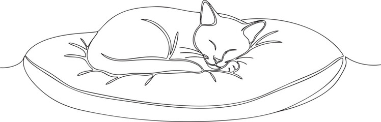 Obraz premium Sleeping Cat on Cushion in One Continuous Line Drawing