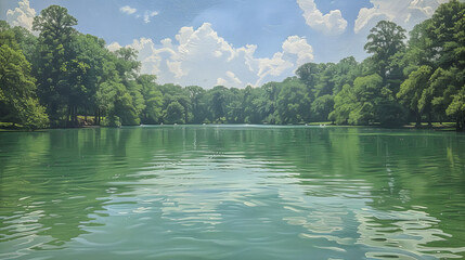  Serene Lake Surrounded by Lush Green Forest