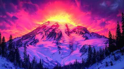 Vibrant Sunset Over Majestic Snow-Capped Mountain