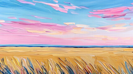 Pastel Prairie Grassland at Sunset
