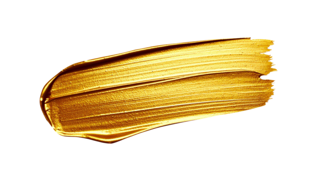 textured abstract golden paint stroke isolated on transparent background, png