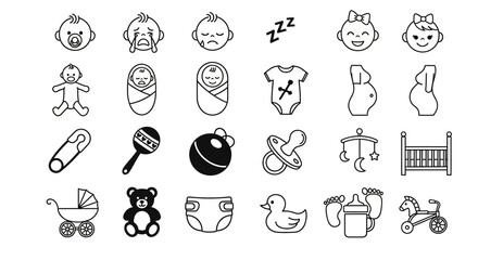 Adorable Baby Icons Set Essentials for New Parents & Nursery Decor
