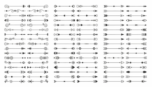 A large collection of decorative line dividers and ornate arrows. Vector graphic design elements set for text separation and page decoration