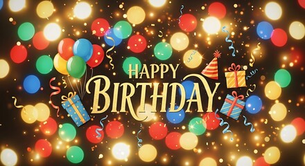 Naklejka premium Happy celebration greeting card with balloons and gifts for birthday party celebration occasion